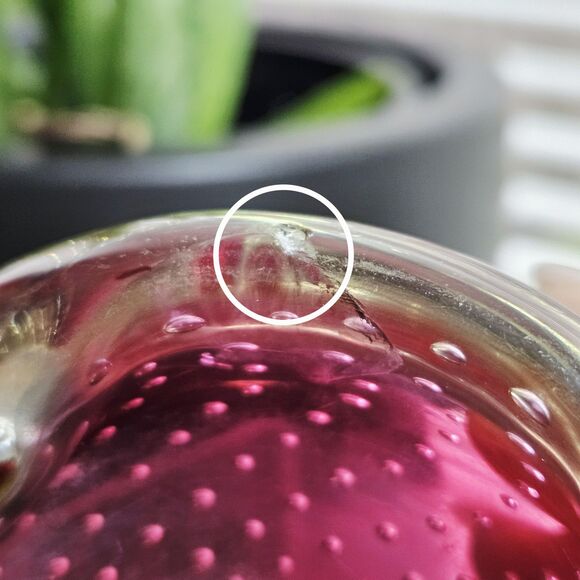 Vtg Drak Red Murano Hand Blown Glass Controlled Bubbles Candy Dish Ash Tray Read - Picture 5 of 10